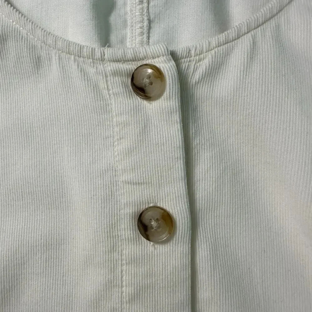 Madewell Corduroy Shirred-Sleeve Button-Front Shirt Ivory Blouse Top Size XS‎